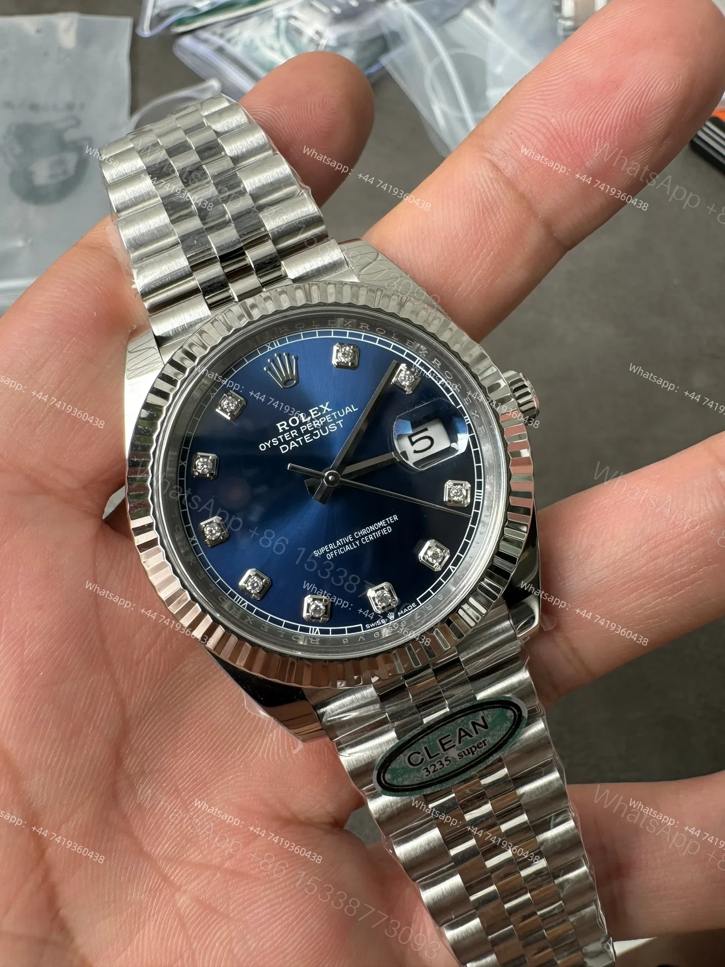 View 4 of Rolex Datejust M126334 Blue Diamond Dial 1:1 Replica Jubilee 41MM 3235 Movement Super Clone Watch