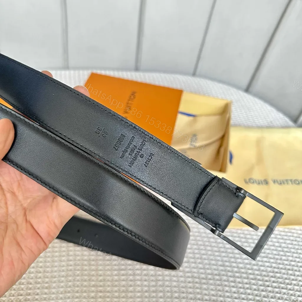 View 2 of Black Leather Belt, Matte LV Buckle, Timeless, Premium Everydaywear