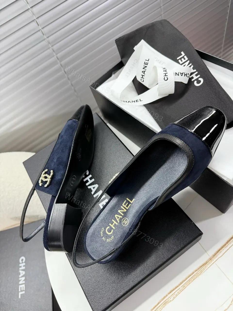 View 8 of Navy Velvet Mules with Patent Toe – Sleek Designer-Inspired Style