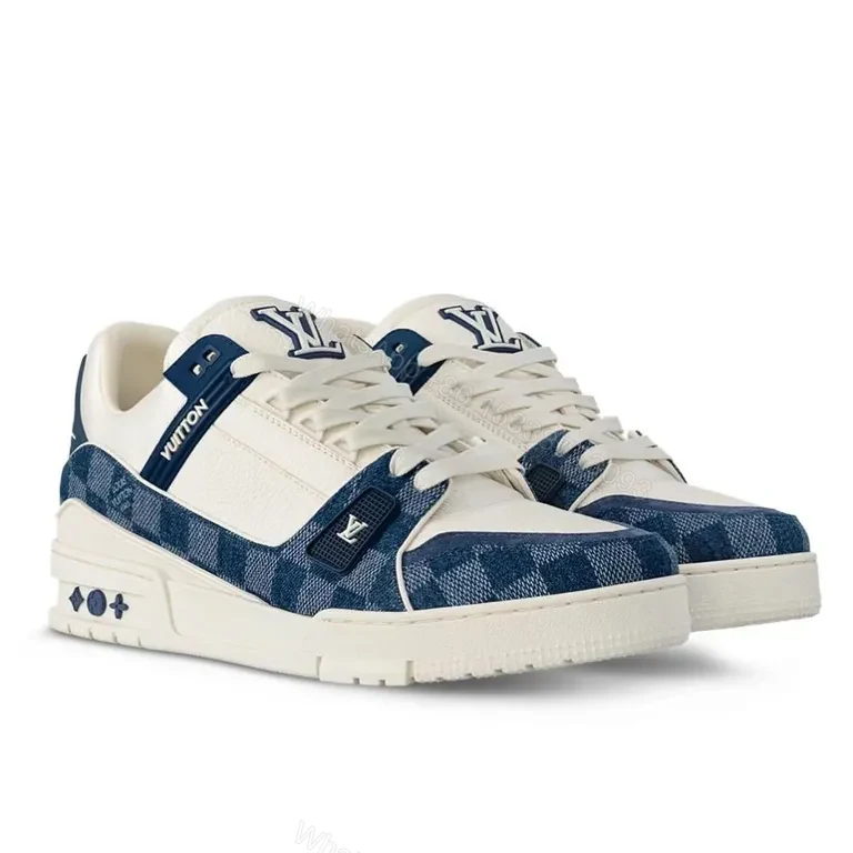 View 2 of Patterned Denim-Accent Sneaker: Modern LV-Inspired Luxury Streetwear