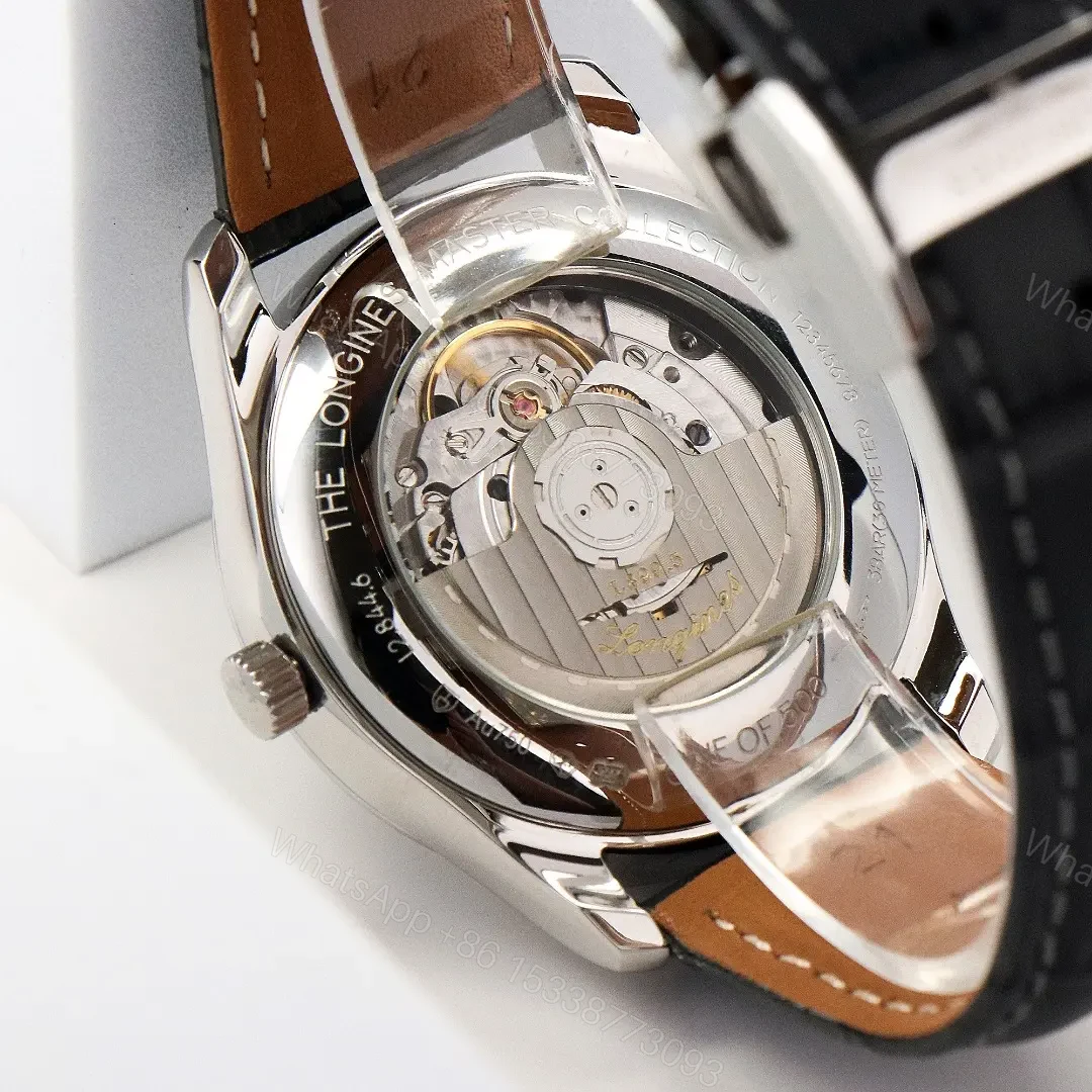 View 8 of Longines Master Collection GMT Watch Silver Dial Black Leather Strap 40mm Case