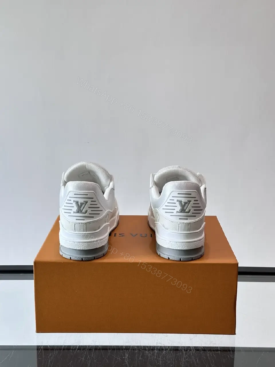 View 9 of White Leather High-Top Sneakers: Luxe Comfort, Monogram Pattern