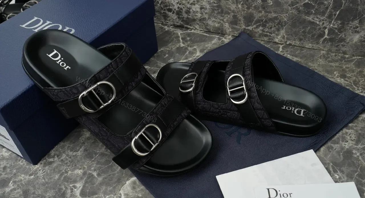 View 4 of Black Leather Sandals, Mule Style, Buckle Straps, Dior Type Product