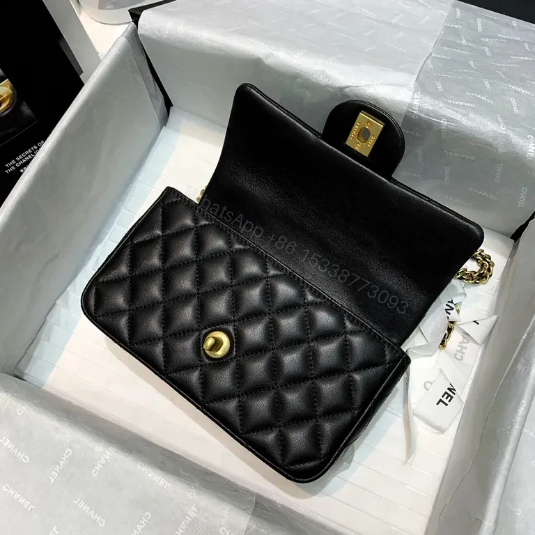 View 6 of Classic Quilted Black Bag with Gold Hardware - Luxury Leather Tote