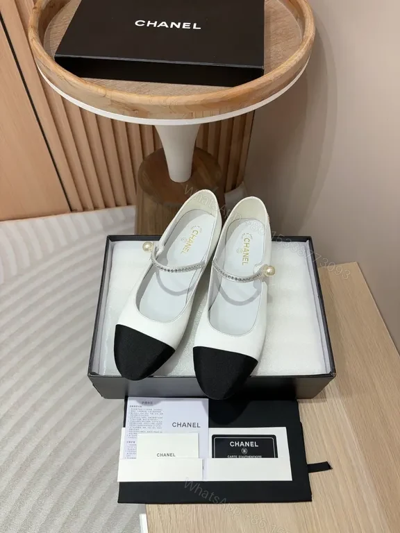 View 2 of Chanel-Style Two-Tone Mary Jane Flats with Pearl Accent