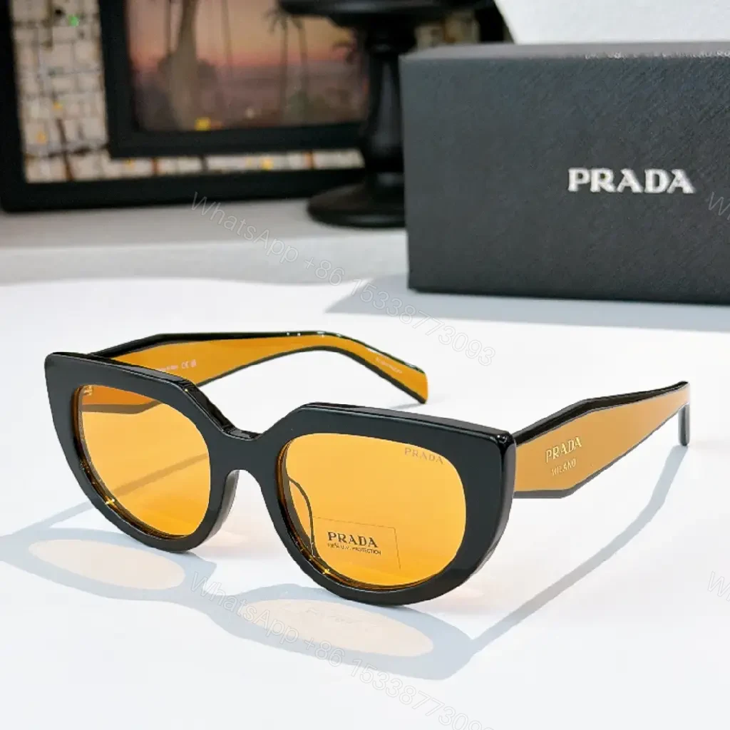 View 3 of Black Cat-Eye Oversized Sunglasses Gold Branding, Prada Milano