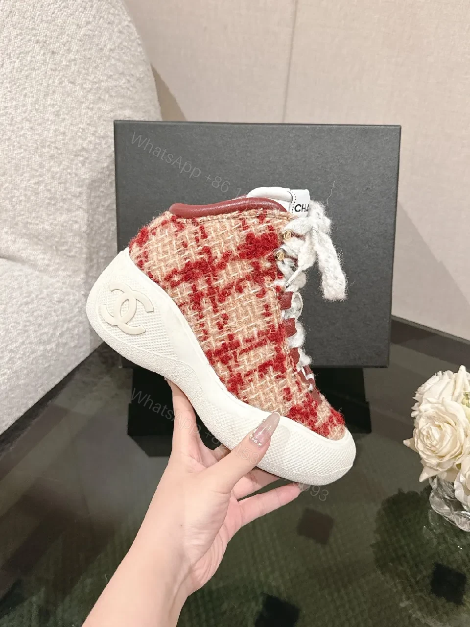 View 2 of Textured Boucle High-Tops with Luxe Accents Sneakers