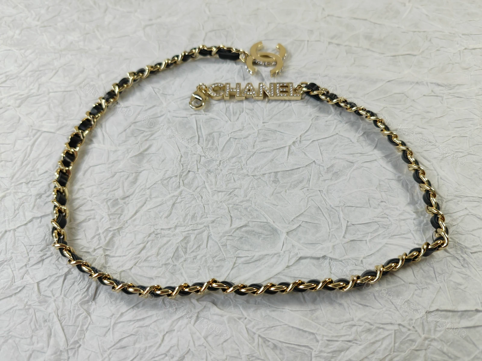 CHANEL 高仿黑皮穿鏈細緻鎖骨鏈|金屬香奈兒字母點綴質感飾品 — view 1