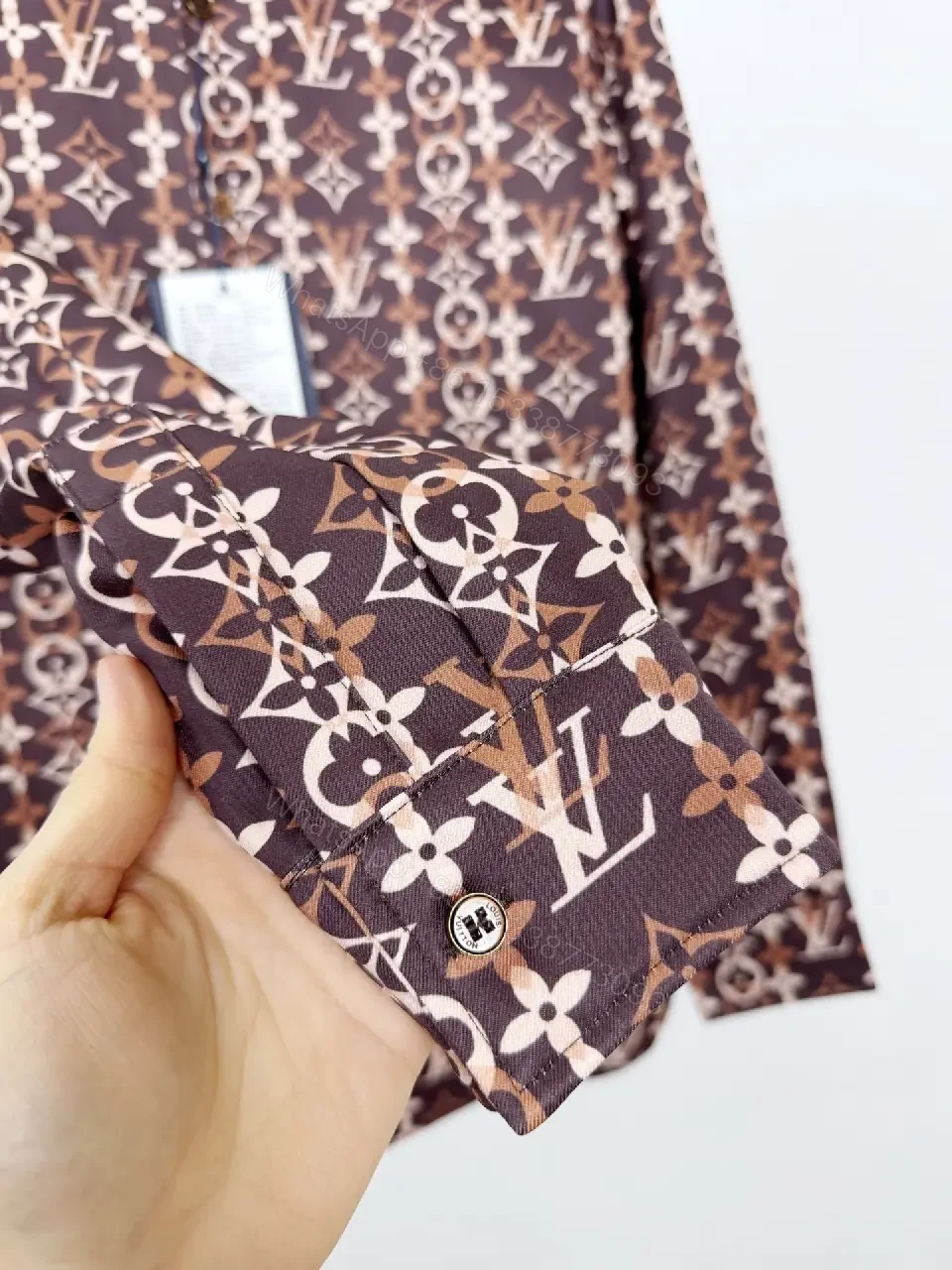 View 2 of Chocolate Brown + Premium Fabric + Button-Front Shirt + Bold Monogram Detail + Men’s Shirt