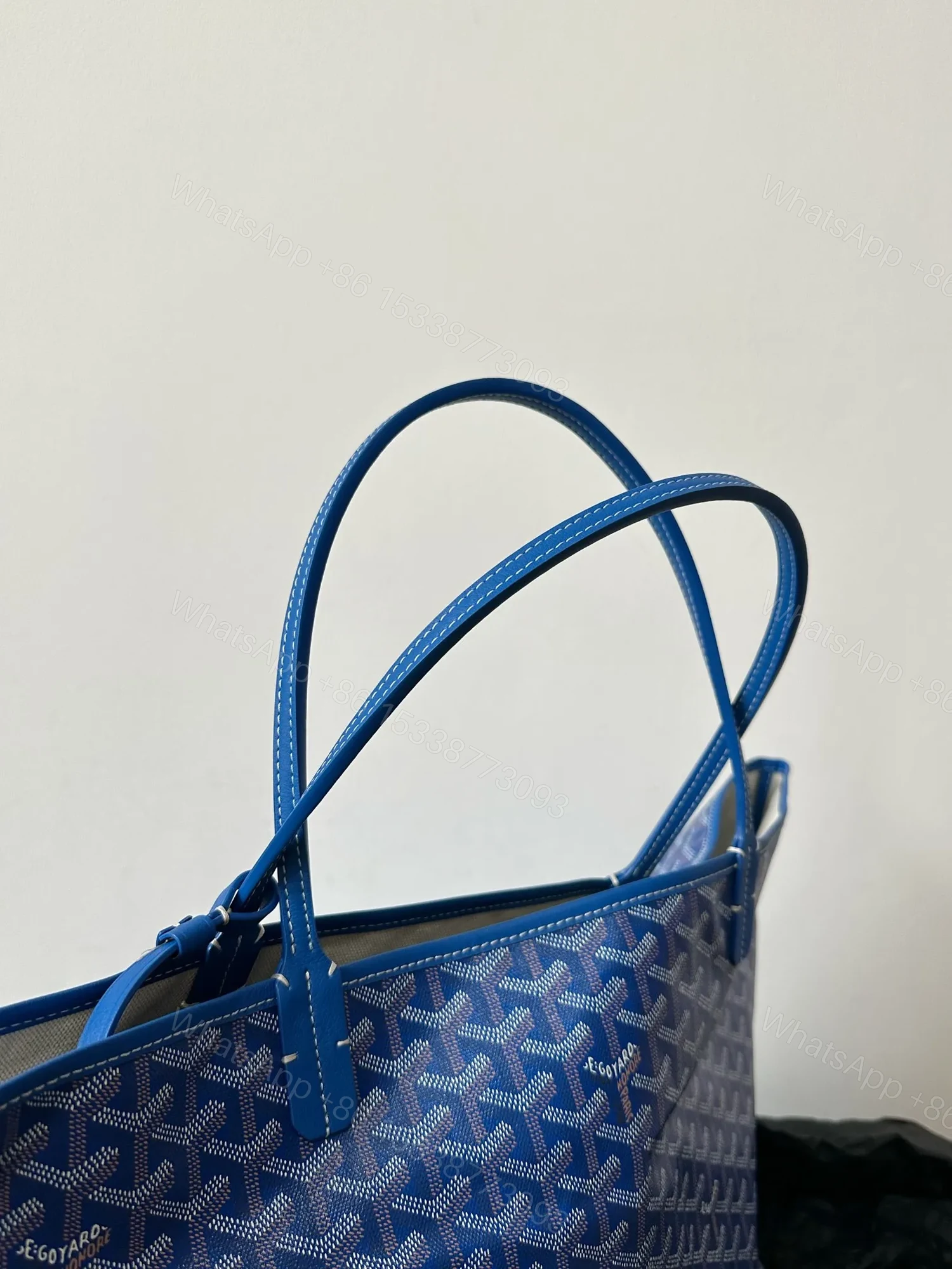View 3 of Goyard Blue Goyardine Canvas & Chevroches Calfskin Saint Louis PM Tote