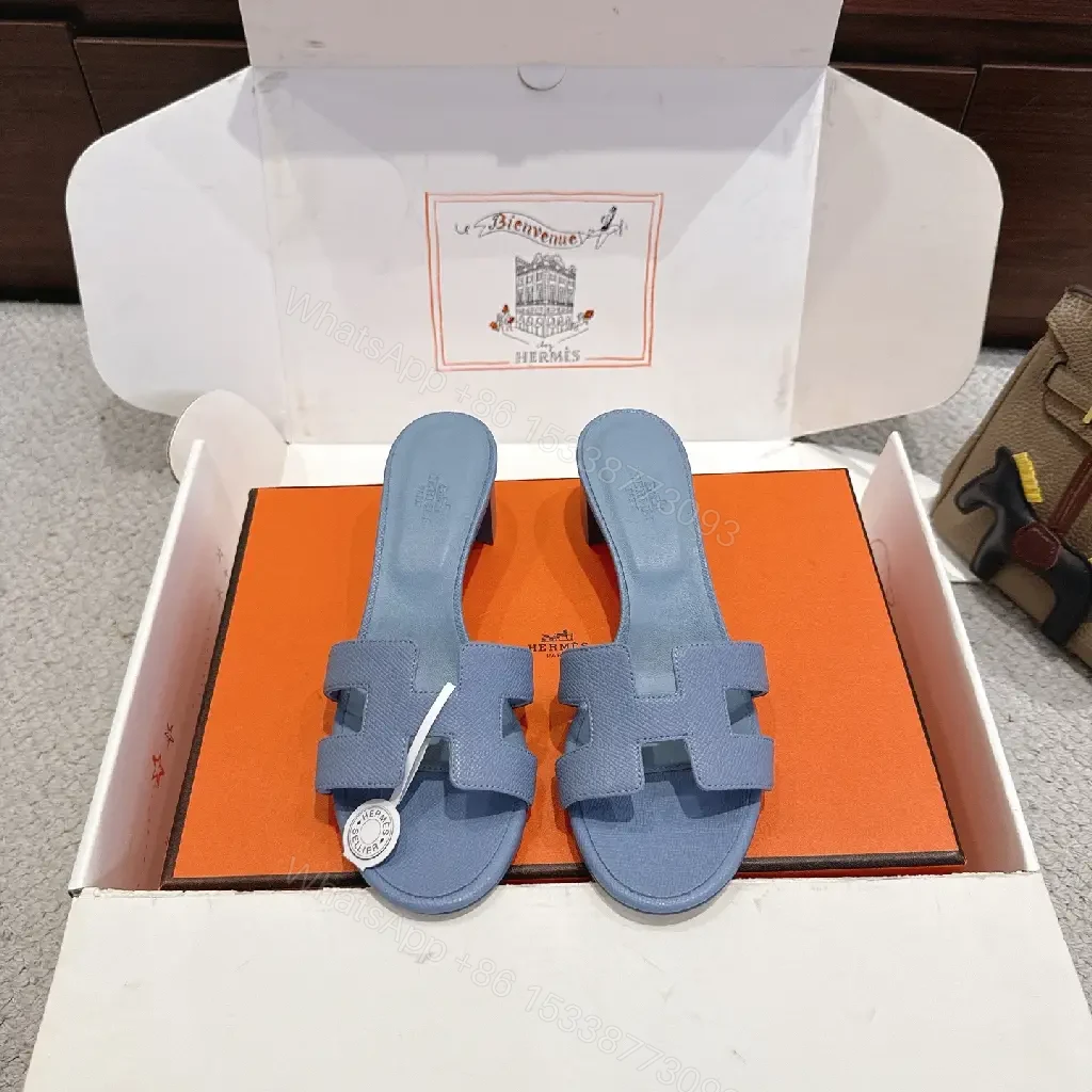 View 9 of Blue Leather Canvas? Hermès Style Iconic X-strap Sandals