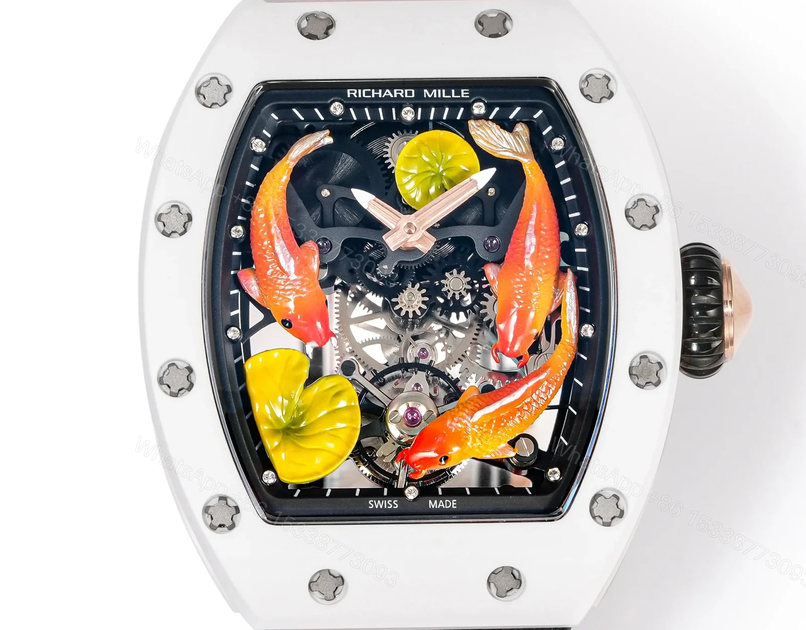 View 6 of Richard Mille RM S10 Koi Tourbillon Watch Black Strap Colorful Skeleton Dial Red Gold Diamond Koi Art Mechanical Edition RM-S10-KOI-BLS-CFD