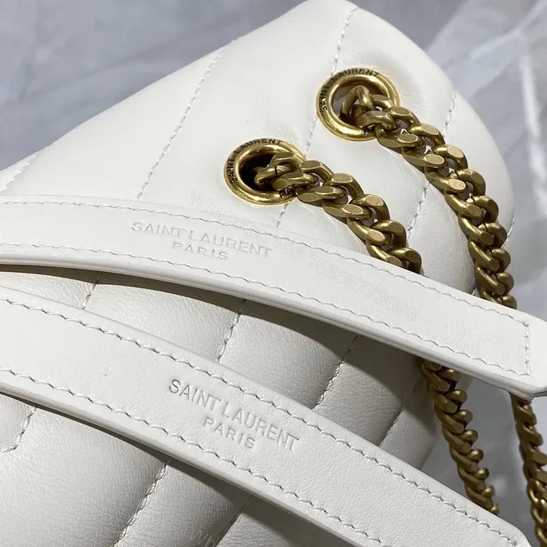 View 2 of White MatelassÃ© Shoulder Bag with Gold Chain - YSL Style Bag