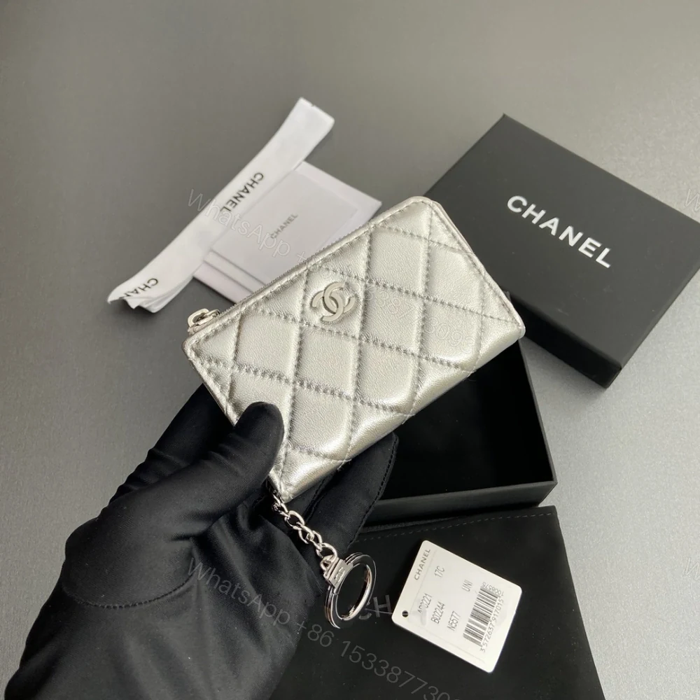 View 5 of 高仿Chanel*AP0224零錢包銀色小羊皮銀扣免檢版