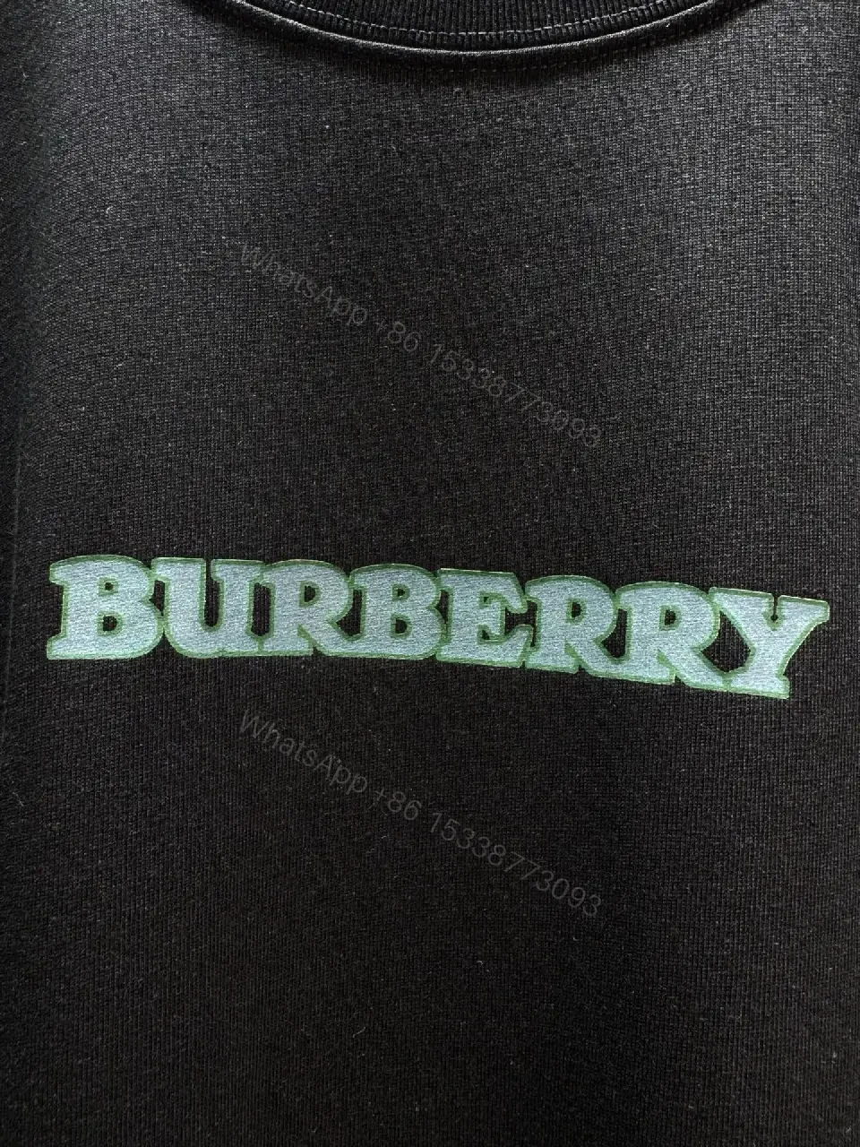 View 4 of Black Cotton Short-Sleeve Crewneck Small Light Blue-Green Logo T-Shirt