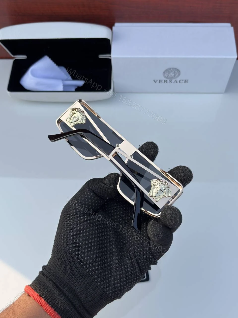 View 3 of First Copy Versace17383 Golden Black Sunglasses