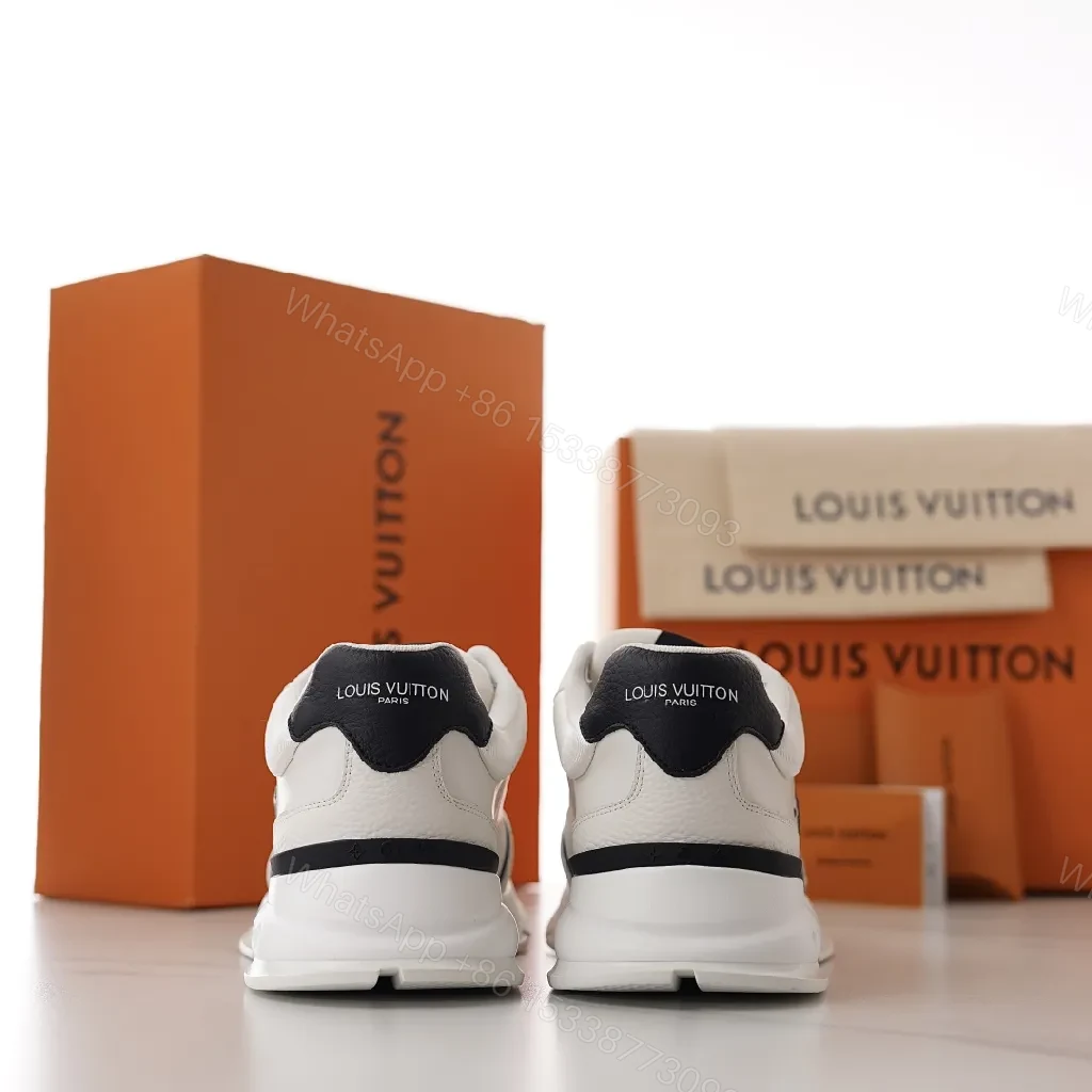 View 6 of White Leather Luxury-Style Sneakers with Monogram Accents