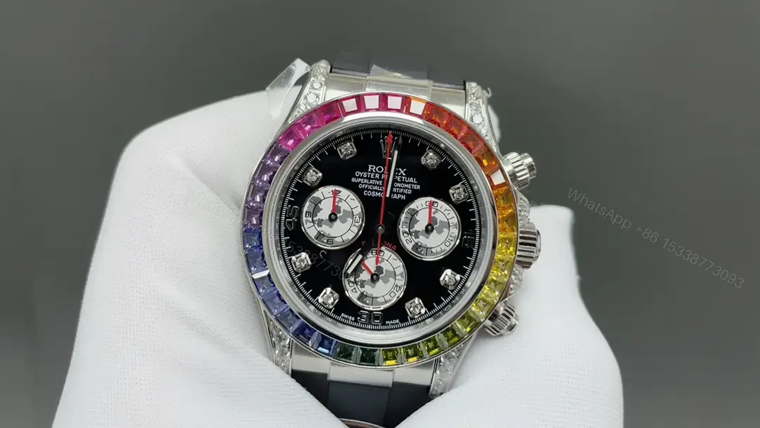View 3 of Rolex Daytona Rainbow White Gold replica 40MM Rubber Strap Edition RLX-DAYTONA-RAINBOW-SKELETON-43MM