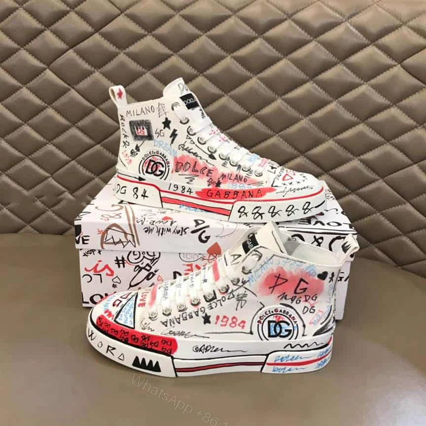View 9 of DOLCE AND GABBANA HAND-PAINTED GRAFFITI CANVAS PORTOFINO LIGHT MID-TOP SNEAKERS – DG111