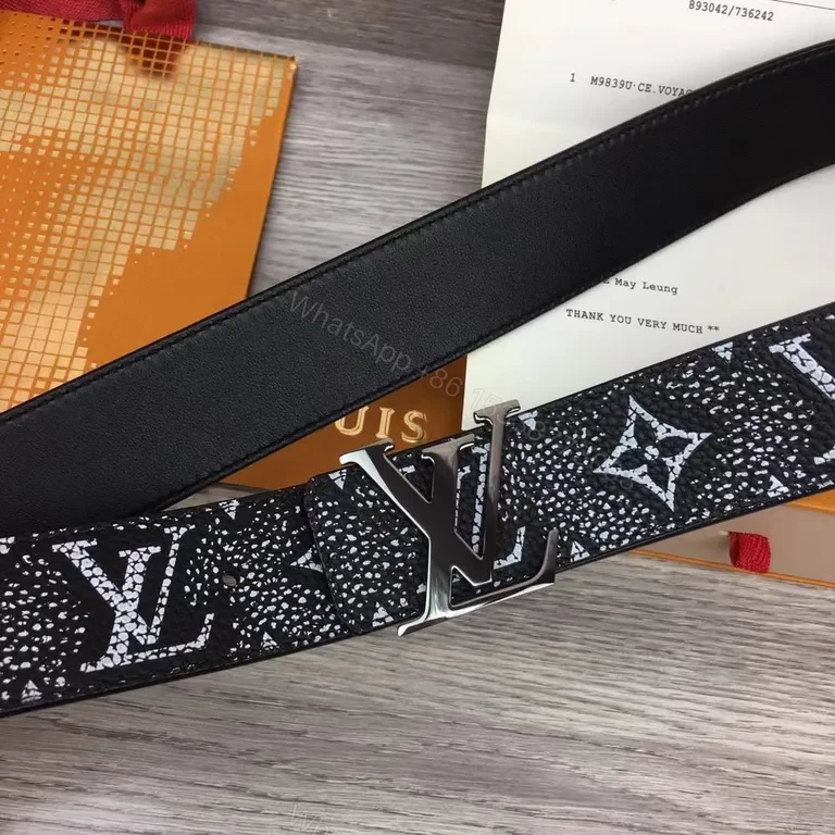 View 6 of Bold LV Monogram Textured Leather Belt - Everyday Luxe