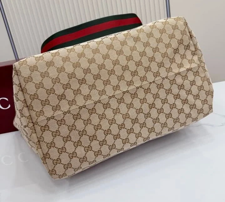 View 8 of Gucci GG Tote Bag in Sand and Dark Brown