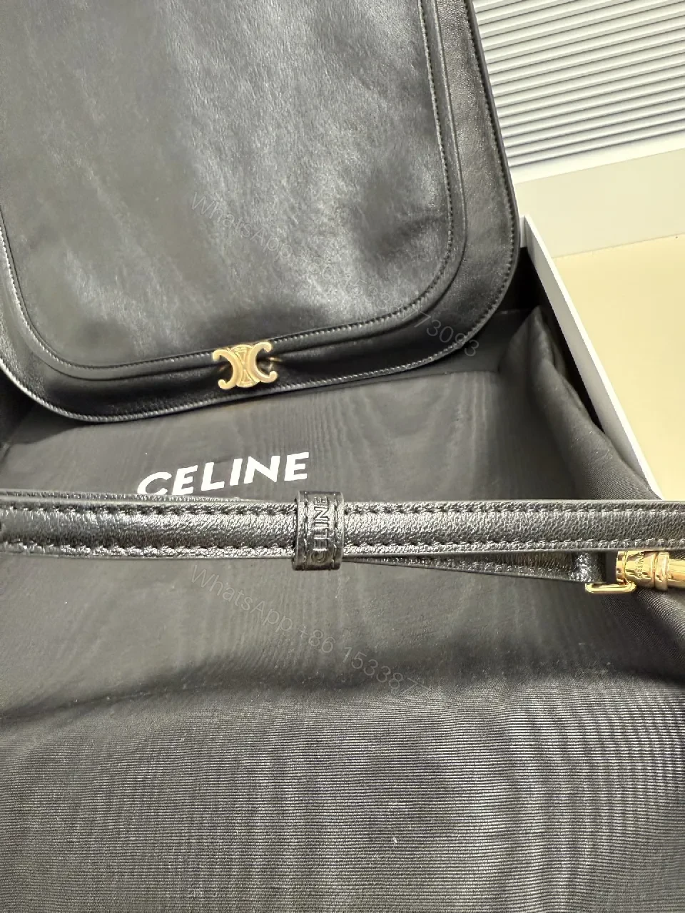 View 2 of Black Metallic Texture Shoulder Bag with Gold Accent