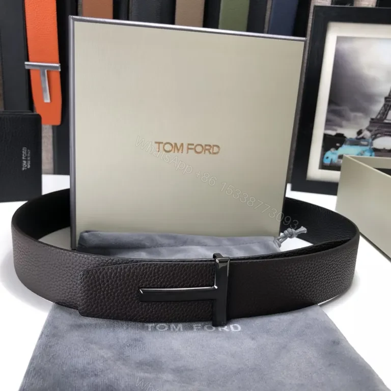 View 4 of Bold Leather Belt Gold Buckle Tom Ford Belt