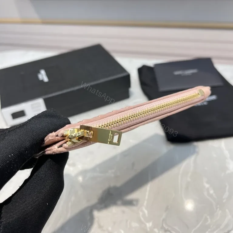 View 6 of Chic Pink Quilted Card Wallet â€” YSL Luxury Compact Style