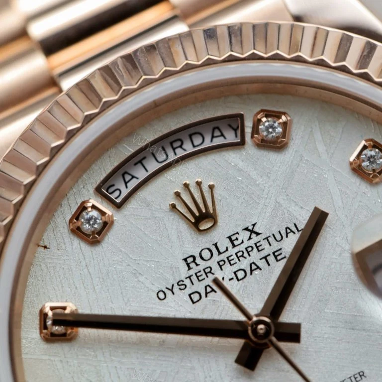 View 3 of Rolex Day-Date 40mm Custom Super Clone Rose Gold Wrapped + Moissanite Diamonds Dial