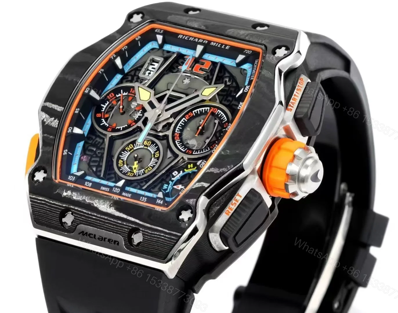View 4 of Richard Mille RM65-01 McLaren W1 Automatic Chronograph Watch Carbon TPT Titanium Skeleton Dial RMAC4 Movement Supercar Edition RM65-01-MCL-W1-CHR