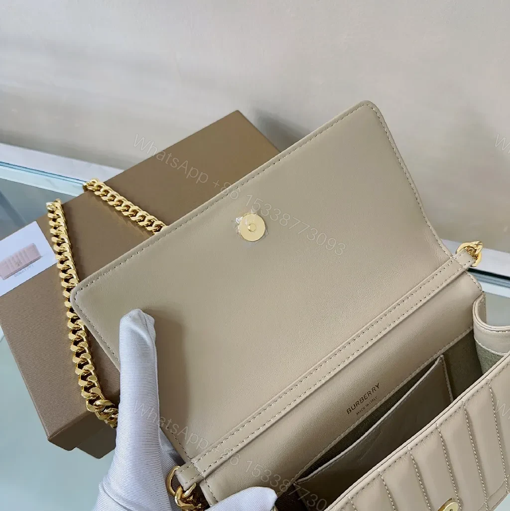 View 5 of Quilted Crossbody with Gold Chain – Beige Luxury Bag
