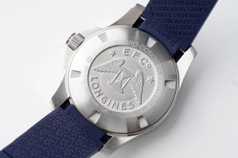 View 7 of Longines Conquest Blue Dial Stainless Steel Automatic Watch with Blue Rubber Strap