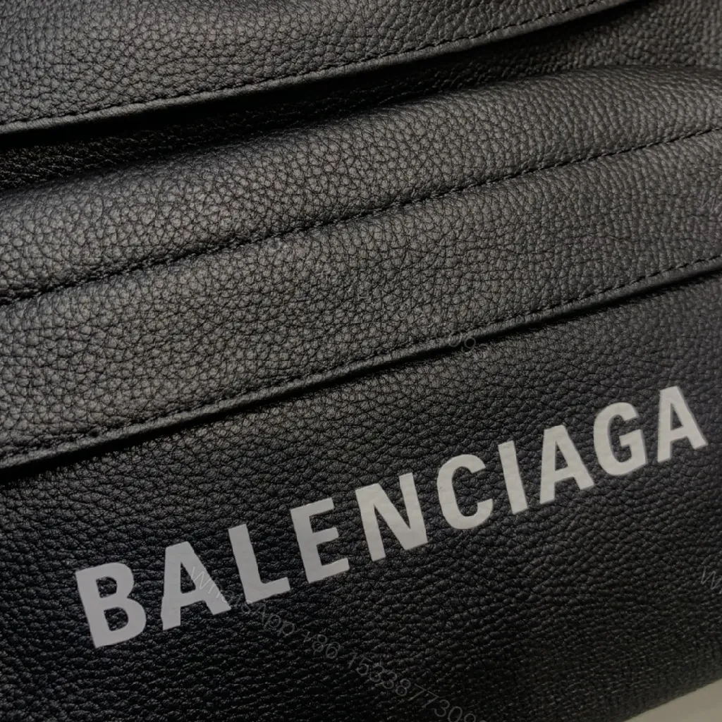 View 5 of Black Leather Belt Bag: Bold Logo, Modern Utility, Compact Style