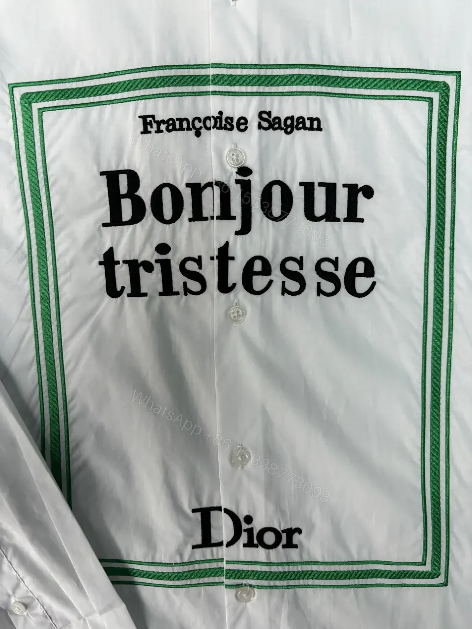 View 4 of White Cotton Shirt with Bonjour Tristesse Logo, Dior Style
