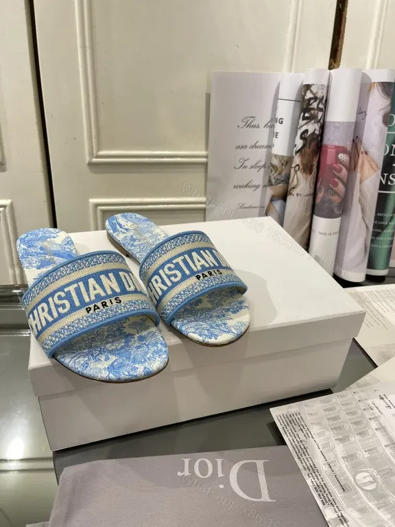 Linen-Textured Dior Slides: Patterned Luxury Footwear — view 1