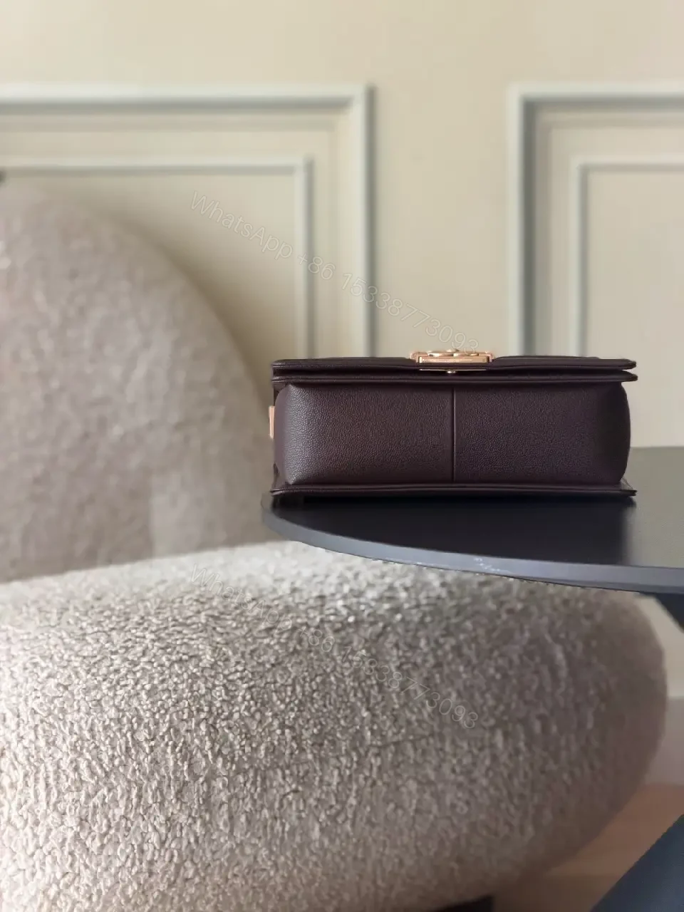 View 3 of Quilted Leather Shoulder Bag with Chain-Detail Elegance
