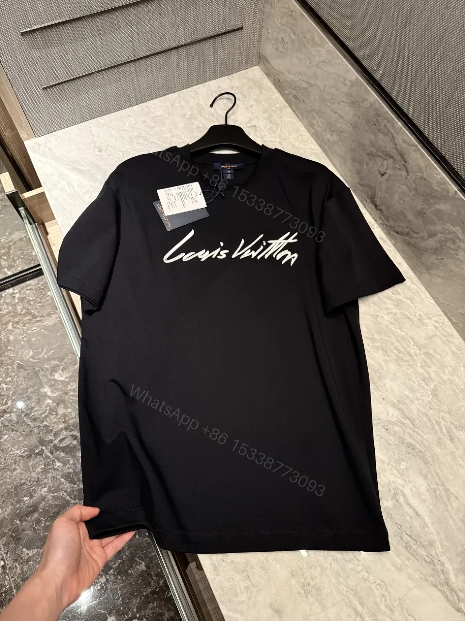 Black Cotton Tee with Signature Brushstroke Logo, Modern Fit, Premium Comfort — view 1