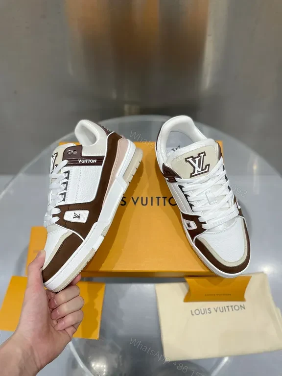View 3 of White Leather LV-Influenced High-Tops | Luxury All-Day Comfort Sneakers
