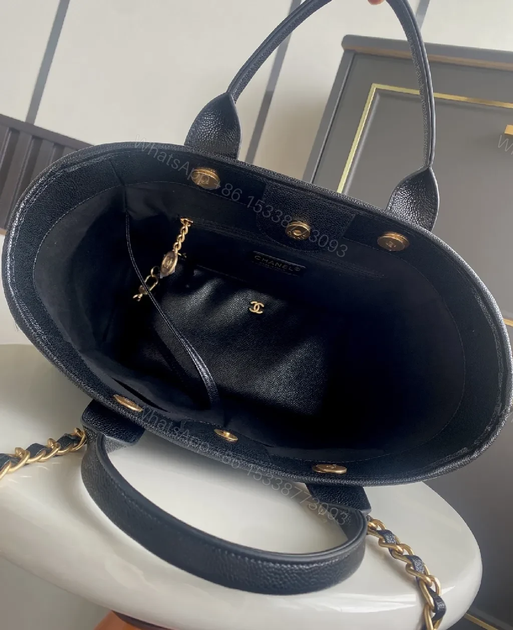 View 7 of Chic Black Pebbled Leather Tote — Structured Everyday Lux