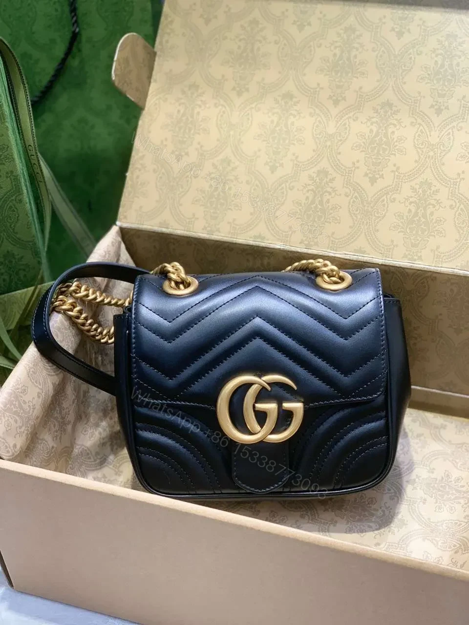 View 9 of Gucci Marmont Rep 11 Women’s Handbag High Quality Black 20cm