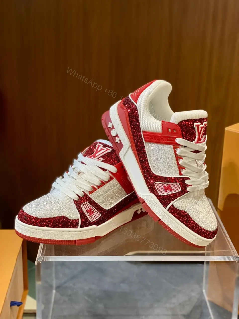 View 9 of Glitter-Accent Leather-Top High-Top Sneakers