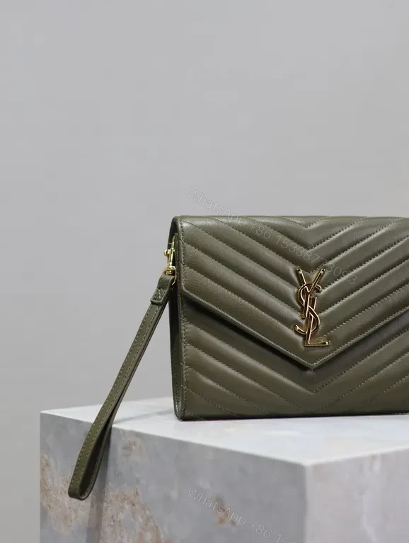 View 4 of Structured Quilted Wallet on Chain - Matte Olive, Gold Hardware