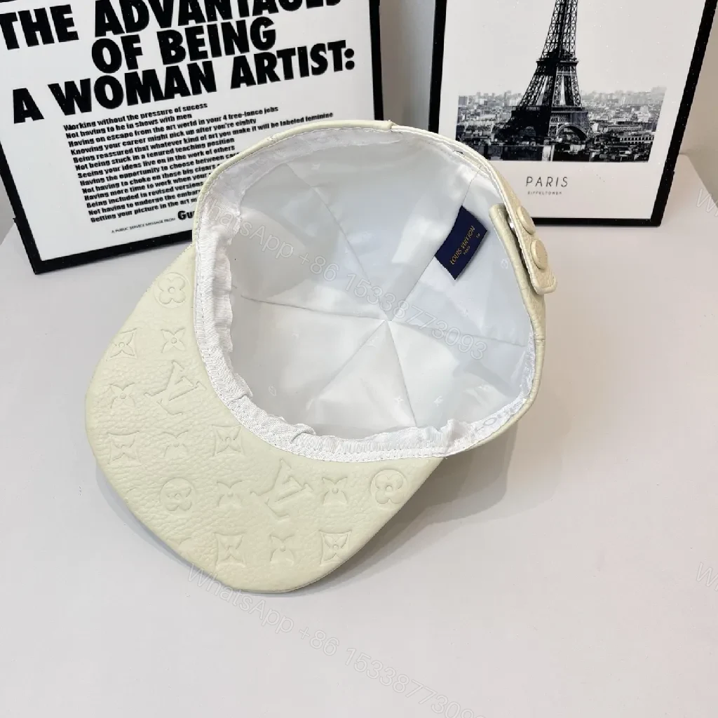 View 8 of White Embossed Cap with Subtle Monogram Texture (Casual Luxury)