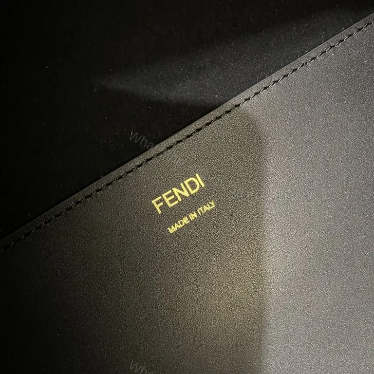 View 3 of Fendi Roma Tote: Structured Black Leather, Gold Hardware, Embossed Logo