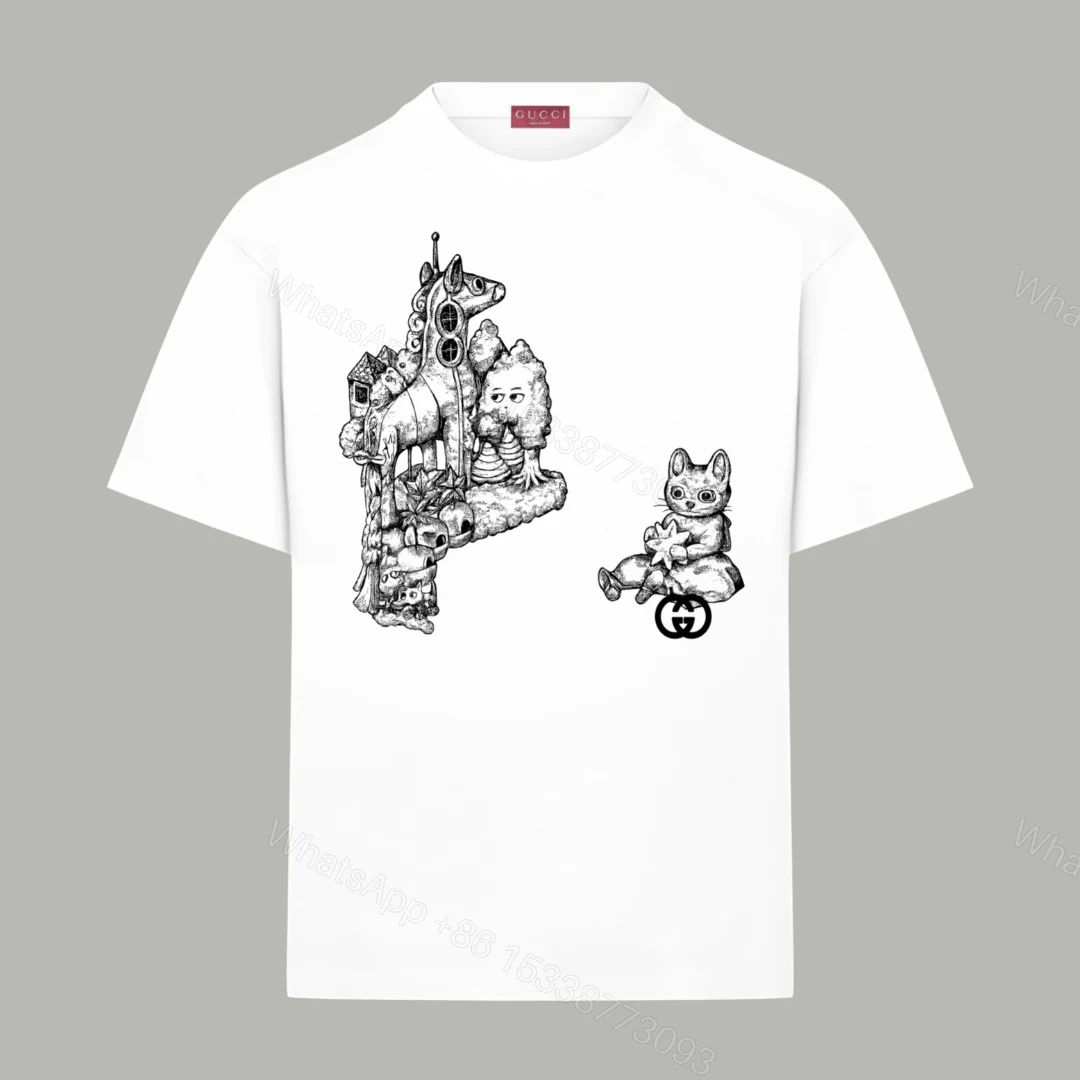 Gucci原單白色插畫短T男款 黑線風格藝術圖案T恤 — view 1
