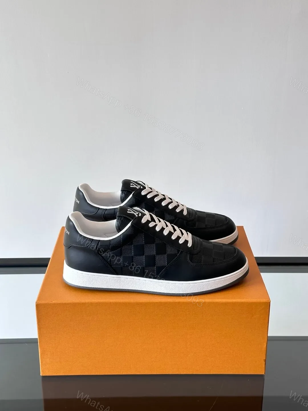 LV Men Black Leather Checkerboard Sneakers — view 1