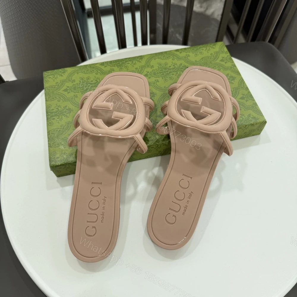 View 3 of GUCCI WOMEN’S INTERLOCKING G SLIDE SANDAL LIGHT BEIGE 780307 J8700 2526