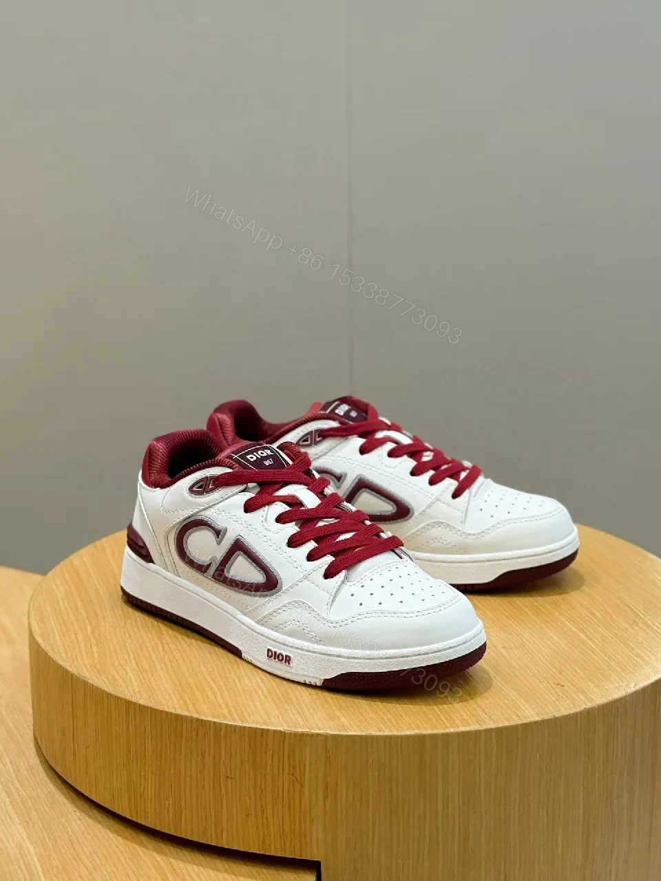 White Leather Burgundy Accented Low-Top Sneakers: Modern Luxury Style — view 1