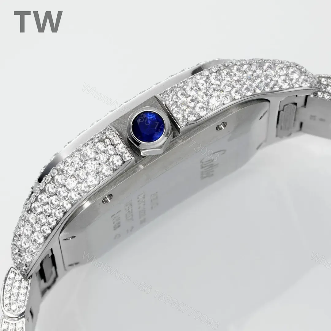 View 5 of K11 Factory Cartier Santos Large Diamond Bezel Full Diamond Set Watch – Silver with Blue Hands, Automatic Movement, 40mm Stainless Steel Case, Sapphire Crystal, QuickSwitch Strap System
