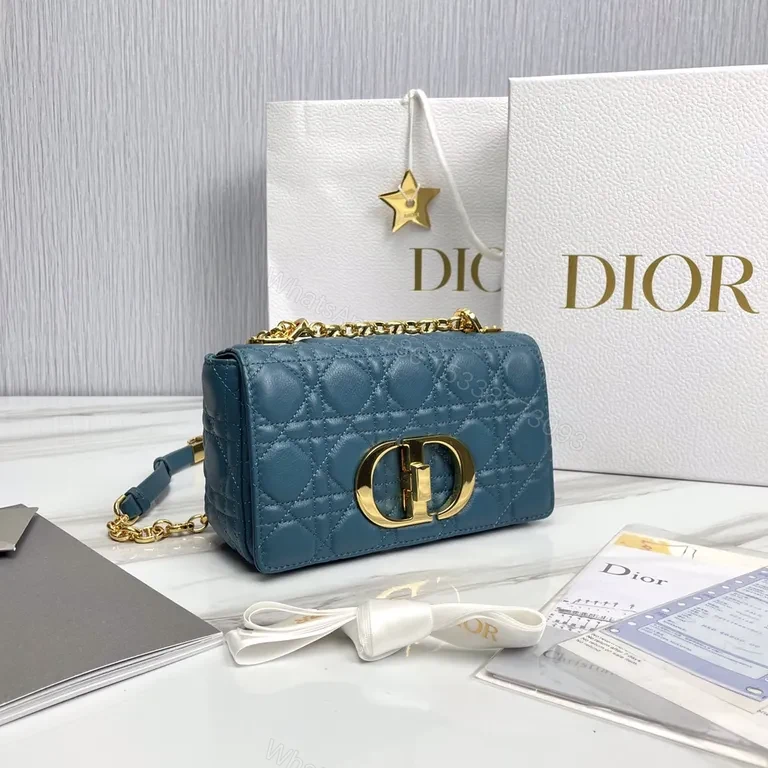 View 5 of Teal Quilted Mini Bag with Gold Dior Hardware - Crossbody Luxury
